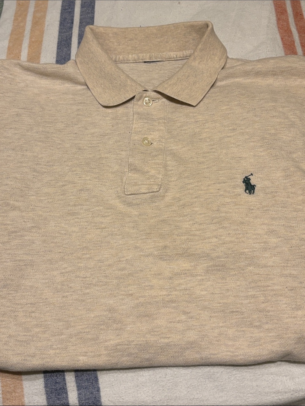 Ralph Lauren Beige Men's Short-Sleeve Polo with Green Pony